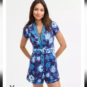 NWT Adrianna By Adrianna Papell Blue Floral Printed Romper 12